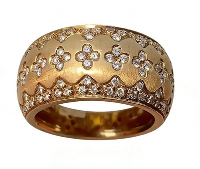 18K Gold Italian Handcrafted Brushed Buccellati-Style Ring   Luxury Four-Leaf...