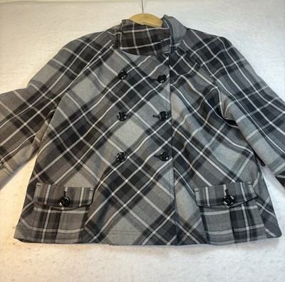 Apt 9 Jacket Womens XL Plaid Cape Swing Coat Double Breasted Funnel Neck Bell SL