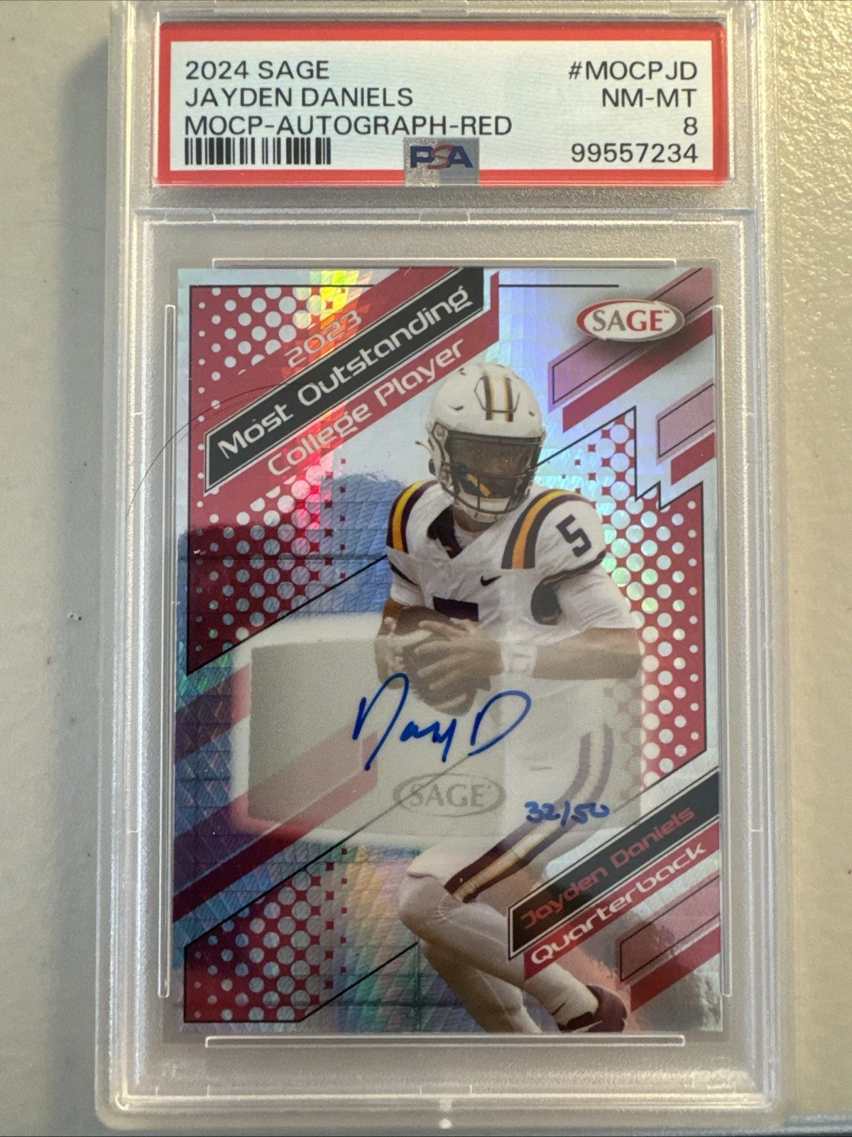 Jayden Daniels Sage Most Outstanding College Player #MOCPJD Autograph-Red