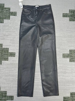 Wilfred Aritzia Vegan Faux Leather Pants Womens 4 Gray Melina Straight Leg New