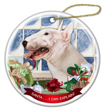 White Bull Terrier Dog Porcelain Ornament Pet Gift 'Santa.. I Can Explain '