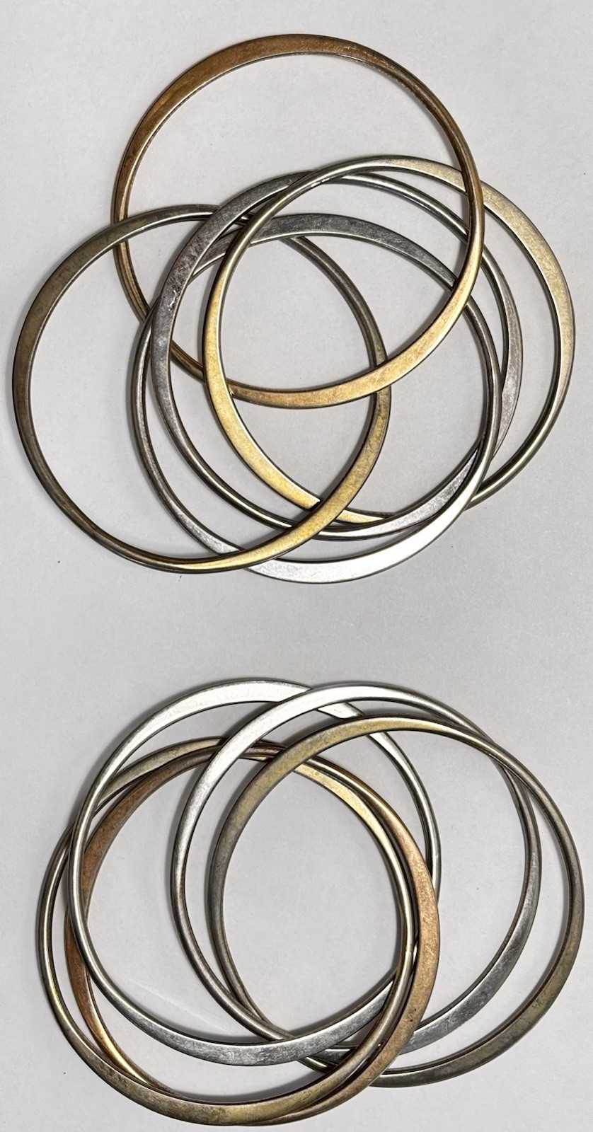 Modernist Interlocking Bangles Stamped Metal Silv… - image 5