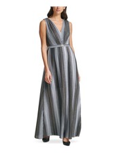 VINCE CAMUTO Womens Silver Belted Sleeveless Full-Length Fit + Flare Dress 6