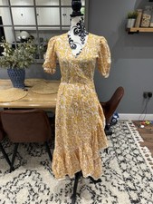 Pink City Prints Size Xs Uk 8-10 Wrap Yellow Mix Midi Dress