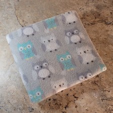 PARENT'S CHOICE GRAY AQUA OWL WOODLAND PATTERN FLEECE BABY BLANKET