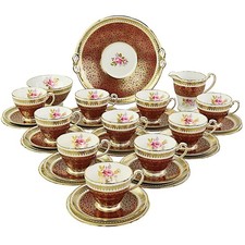 Hammersley, 10 Place Tea Set, Red, Gilded, Rose