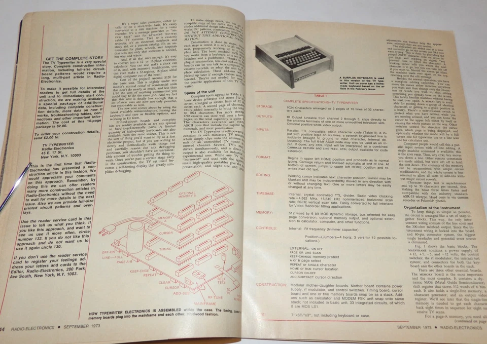 VTG SEP 1973 RADIO-ELECTRONICS MAGAZINE! 'BUILD A TV TYPEWRITER'! TYPE TO SCREEN - Imagen 4 de 4