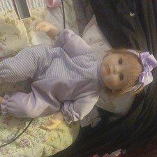 Baby Doll Brown Hair Light Complexion Purple Outfit Brown Eyes Girl Vinyl Cloth