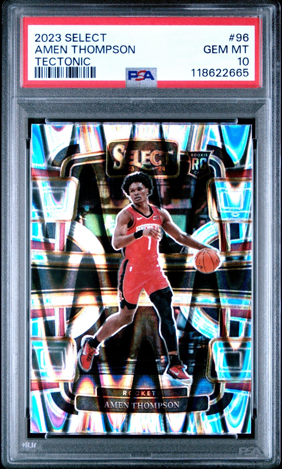 2023-24 Panini Select #96 Amen Thompson Tectonic Prizm Rookie PSA 10 GEM SP RC