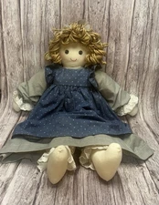Ragdoll Rustic Country Blue Frill Dress Brown Thick Twine Hair