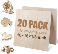 20 Pack 16"x16"x1/8" Basswood Sheets for Laser Cutting and Crafts