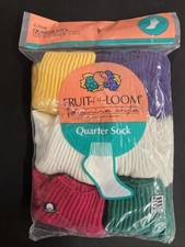 Vintage 1992 Fruit Of The Loom Ladies 6 Pair Colored Quarter Socks FOTL New 9-11
