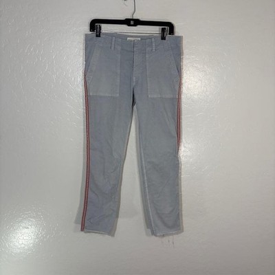 Nili Lotan Pants Womens 4 Light Gray Red Side Stripe Raw Hem Made