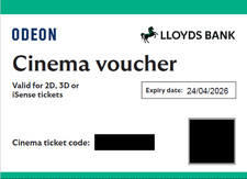 ODEON Cinema voucher, Valid for 2D, 3D or iSense tickets (expire on 24/04/2026)