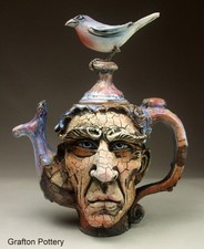 Wisdom Face Jug Teapot pottery folk art sculpture by Mitchell Grafton Pottery