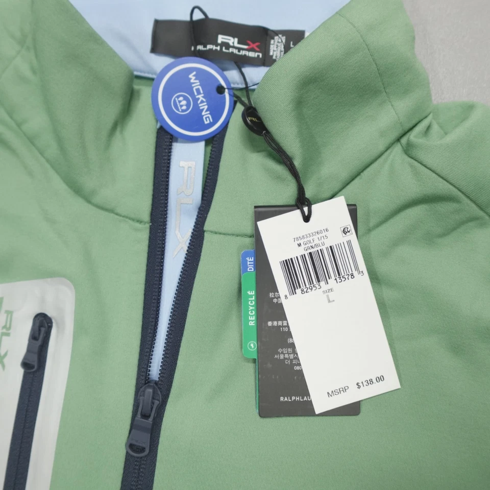 RLX Ralph Lauren Golf 1/4 Cremallera Para Hombre Talla L Elastizado Absorbente Verde $138 Foto 3 de 4