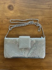 Vintage Silver Metal Mesh Evening Bag C. Body Chain Strap Formal Wedding 9" x 5"