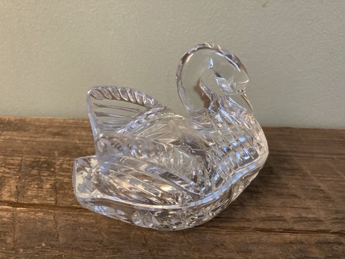 Vintage Glass Crystal 2 Pc. SWAN Trinket  Dish Clear With Lid