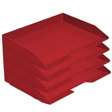 Stackable Letter Tray 4 Tier Side Load Plastic Desktop File Organizer Solid R...