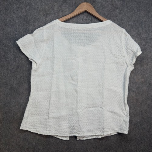 Sahara Top Damen Größe UK 12 Weiß 100 % Leinen Waffelmuster Bluse Schlitz Saum Lagenlook - Bild 4 von 7