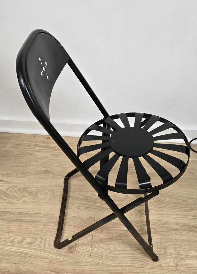 Vintage Art Deco Francois Carre Iron Sunburst Folding Metal Garden Patio Chair - Image 4 of 4