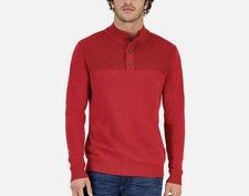 Club Room Mens Red Mock Neck Long Sleeve Button Up Pullover Sweater Size Large