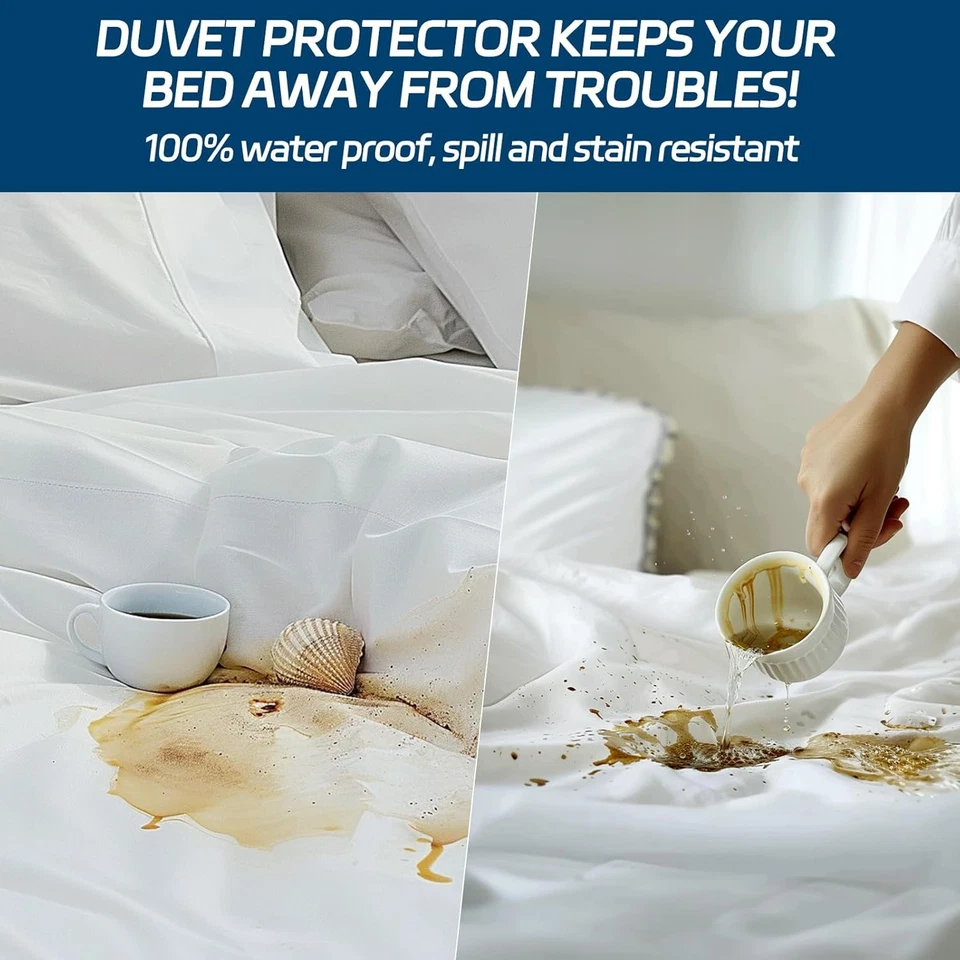 Funda Edredón, 90*106 in Blanco King Size Impermeable Edredón Protector Transpirable Foto 2 de 4