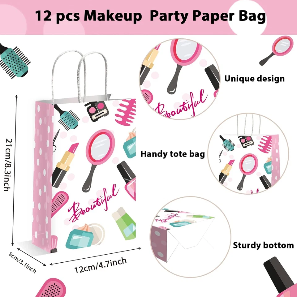 12 Piezas Spa Maquillaje Fiesta de Cumpleaños Regalos Favor Bolsas Cosméticos Fiesta Papel... Foto 4 de 4