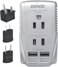 2000W 220V To 110V Travel Voltage Converter 10A Power Adapter 2 USB Plugs