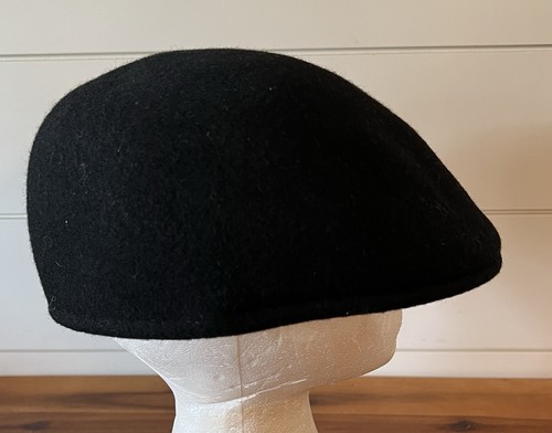 Vtg Huckel Bora Super Black Wool Driving Cap Hat Golf Newsboy Czech Republic XL - Picture 2 of 11