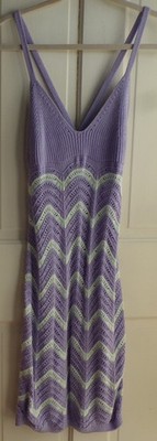 Divided Brand Cotton Crochet Style Lavender White Sun Dress Stretch Size M  NWT