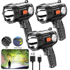 3x 90000000LM Bright Solar/USB Rechargeable LED Spotlight Flashlight Searchlight