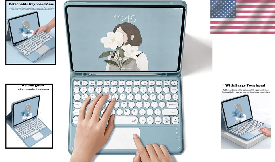 Elegant 10.5 Inch Galaxy Tab A8 Keyboard Case with Touchpad & Auto Sleep - Blue - Image 2 of 4