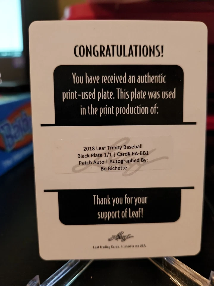 Tarjeta de novato Leaf Trinity Bo Bichette 2018 placa de impresión automática SSP SP RC 1/1 Foto 2 de 2