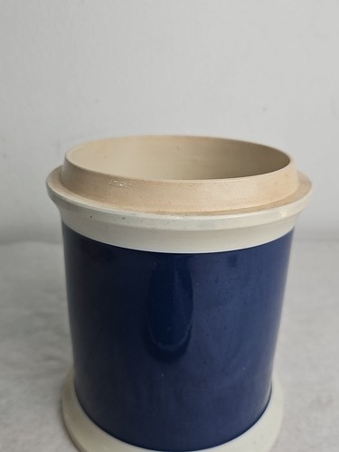 Antico barattolo da farmacia inglese in ceramica smaltata con perle blu massiccio 7,25" - Foto 7 di 17