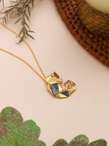 Authentic 14k Gold Plated 925 Sterling Silver Jungle Geometries Chameleon Womens Pendant