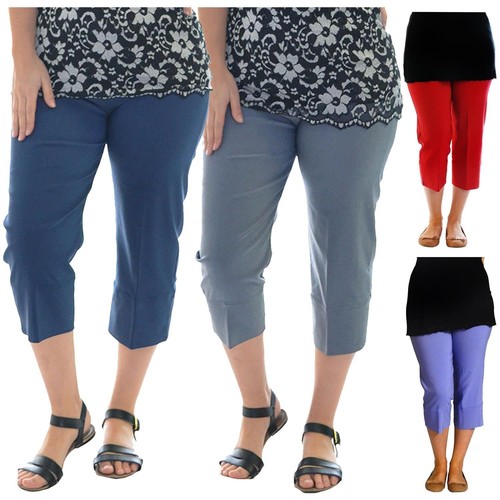 Donna Taglie Forti 3/4 Lunghezza Corta Elastico Elasticizzato Capri Pants  Pantaloni corti | eBay