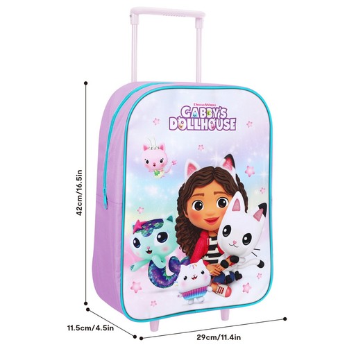 Gabby's Dollhouse Foldable Trolley Cabin Bag Travel Luggage Girls Purple Kittens - Picture 4 of 9