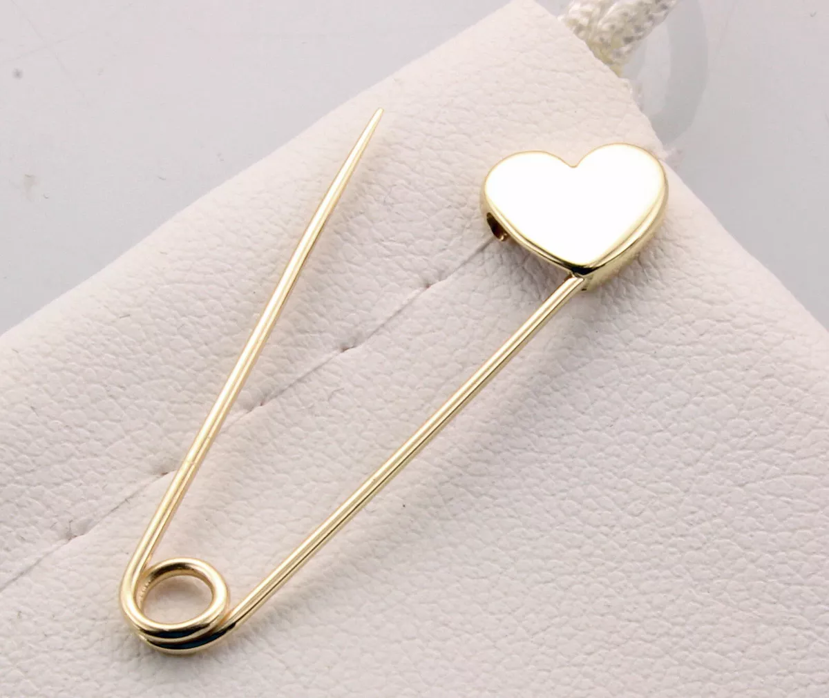 14k Yellow Gold Safety Pin Brooch Heart Shape