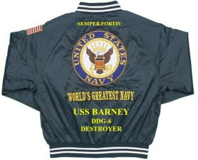 USS BARNEY  DDG-6 DESTROYER EMBROIDERED SATIN JACKET(BACK ONLY)