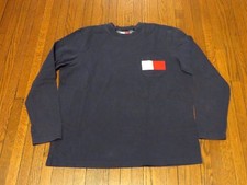 Men's VTG 90's Tommy Hilfiger Big Logo Pocket Navy Blue Long Sleeve T-Shirt sz L