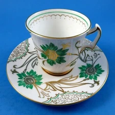 Green Floral and Gold Design Royal Chelsea Tea Cup and Saucer Set