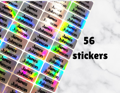 Custom Name Holographic Sticker Sheets   56 Personalized Labels Per Sheet