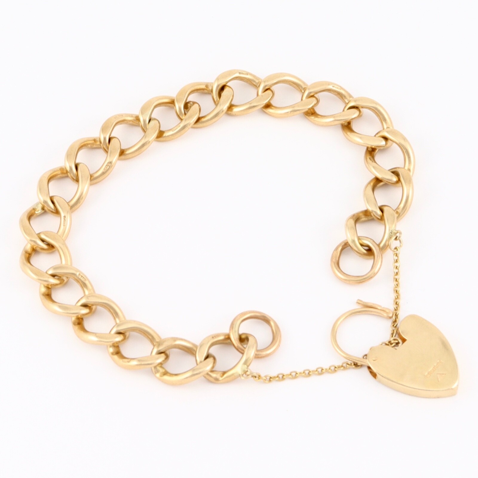 Vintage Solid 9Ct Gold 37.7g Curb Link Charm Bracelet With Padlock Clasp 8 1/8'' image 9
