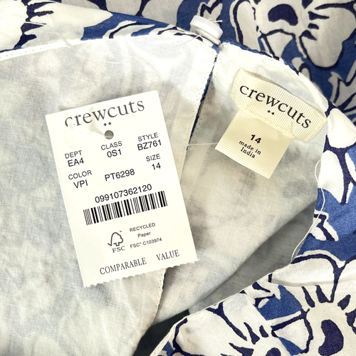 J.CREW FACTORY NWD 100% Cotton Youth Girls Floral Dress Blue White Size 14 BZ761 - Picture 10 of 11