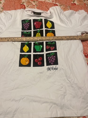 T-shirt vintage Bob Mackie indossabile arte grande stampa frutta - Foto 4 di 5