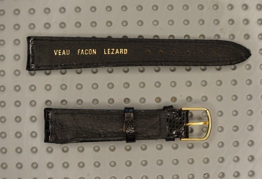 NEUF bracelet montre cuir  veau façon lézard 17mm noir  boucle doré - Photo 2/2