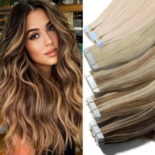 Seamless Tape In Hair Extensions Real Human Hair Invisible Skin Wefts 16"-26"