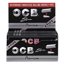 OCB Premium King Size Slim Rolling Papers + Tips (Full Box of 24 Booklets)