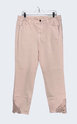 Soft Surroundings Straight Leg Ankle Pants Crochet Lace Stretch Pink Size 14